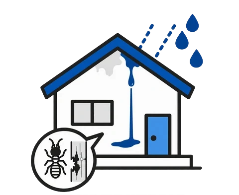 雨漏りとシロアリ被害のイラスト